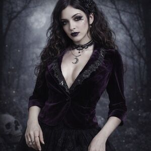 Wanko Purple Velvet Whimsigoth Witchy Sequin Embellished Blazer Jacket Size M